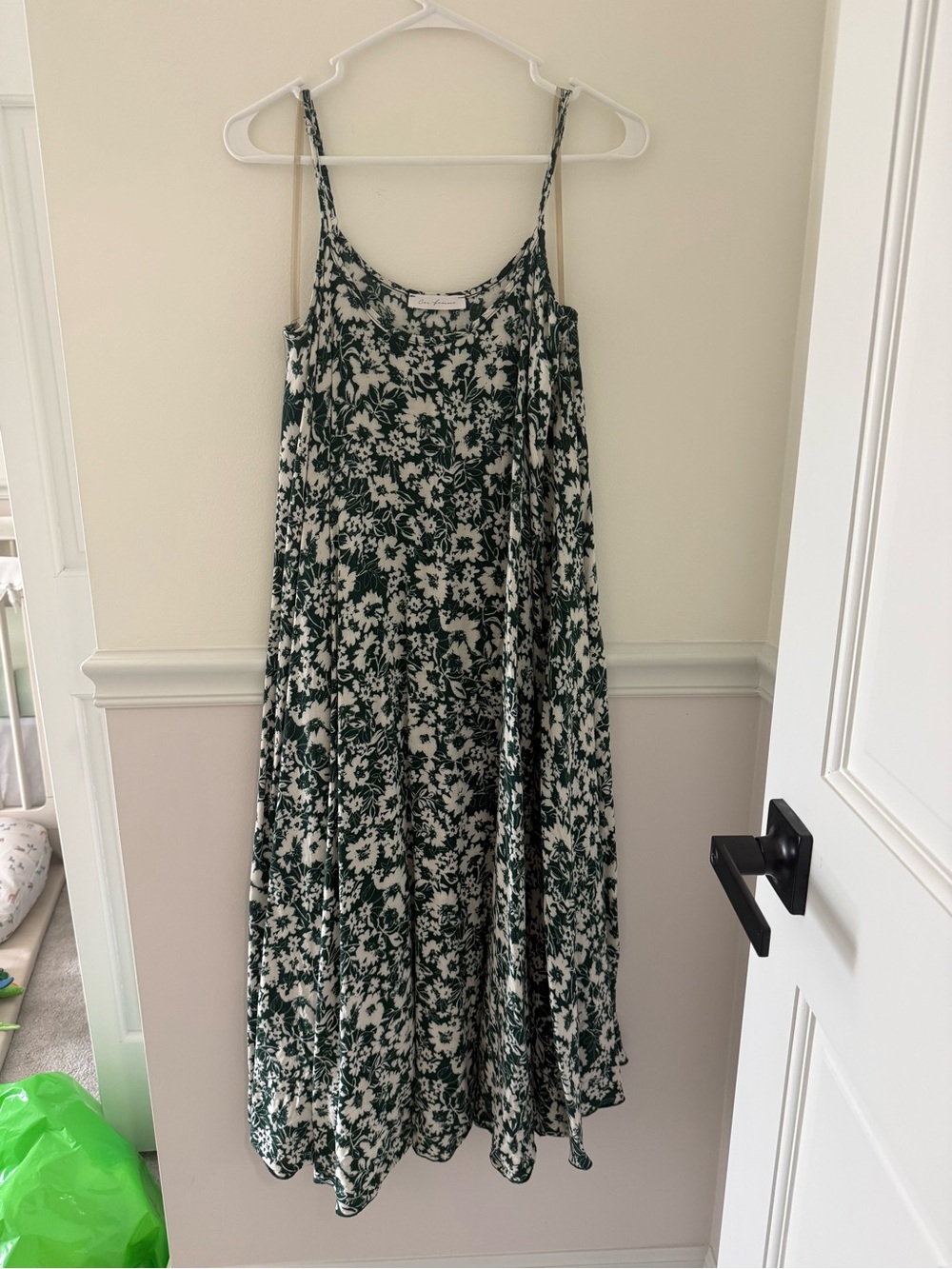 Ces Femme Green and White Floral Maxi Dress with Spaghetti Straps